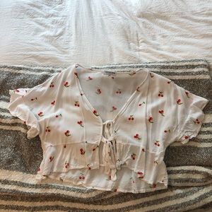Cropped Tie-Front Top with Cherry Details